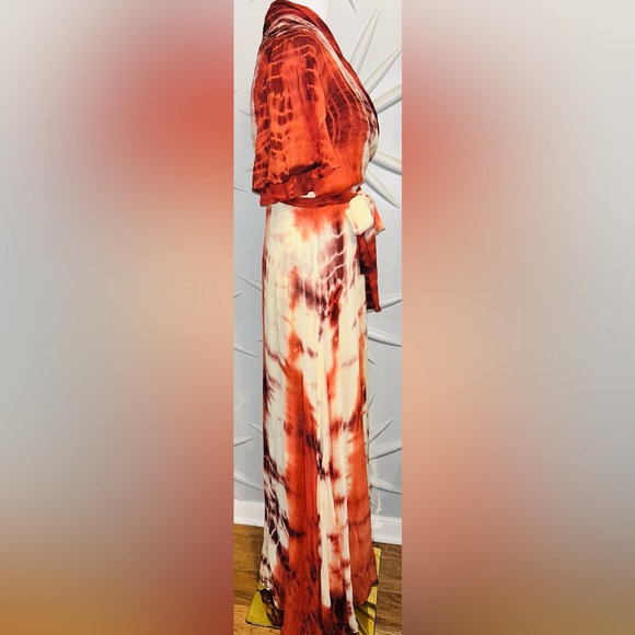 Raga SZ S NWT cream/orange tie dye patterned full wrap dress/bust 24”/waist 28”. - Picture 7 of 10
